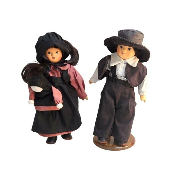 Amish-Inspired Porcelain Doll Couple With Baby Handcrafted Traditional Attire Wo - Picture 6 of 9